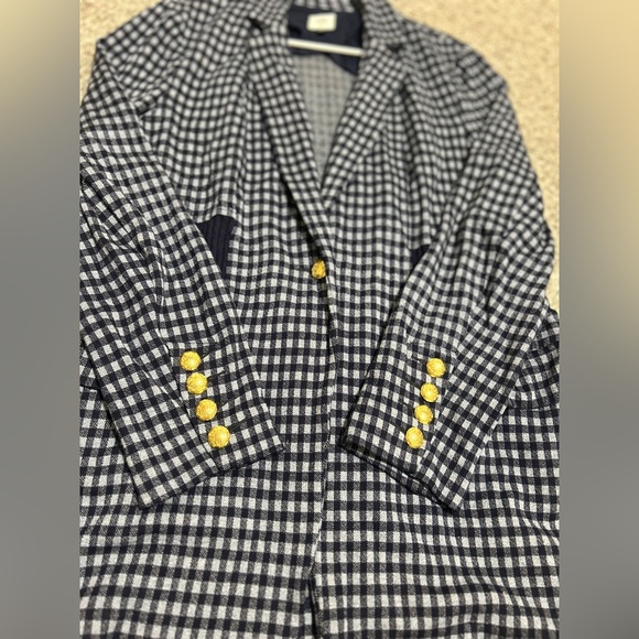 Cabi Checkered Plaid Blazer Jacket women’s navy Blue Career Academia size large - Picture 10 of 13